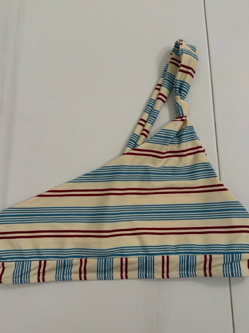 Blackbough One-Shoulder Bikini Top with Blue & Red Stripes